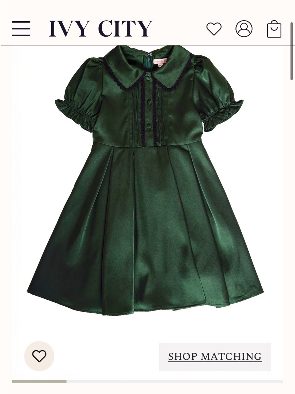 Ivy City Emerald Satin Puff Sleeve Dress